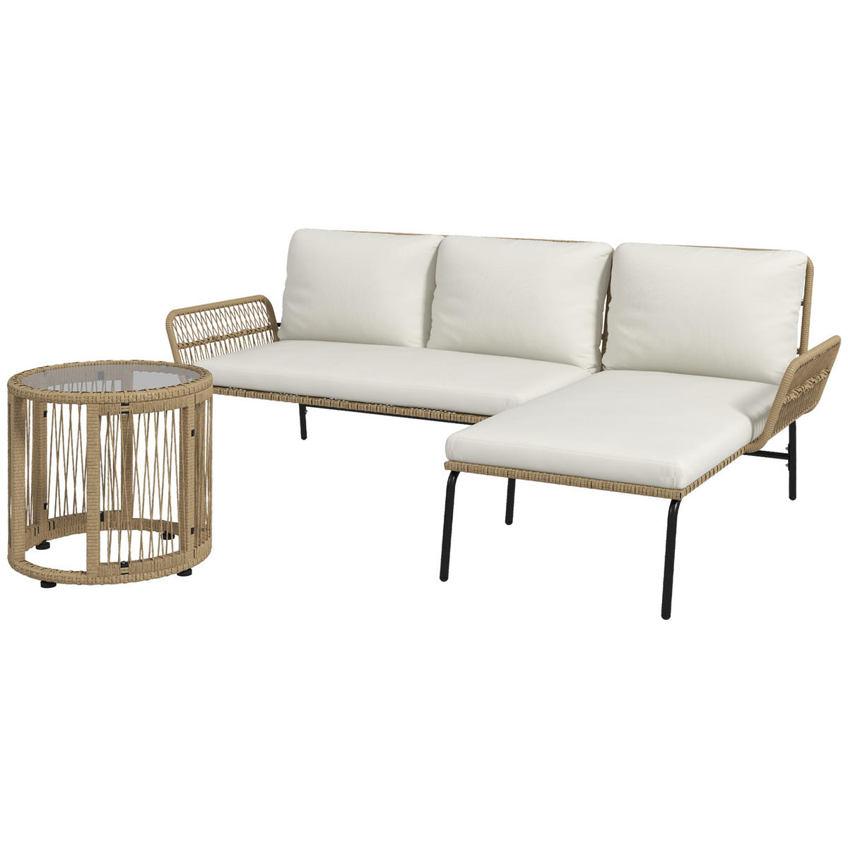 GARTENLOUNGE DE-13726 mit Liege & Glastisch Creme - Creme, Metall - ComfortXL