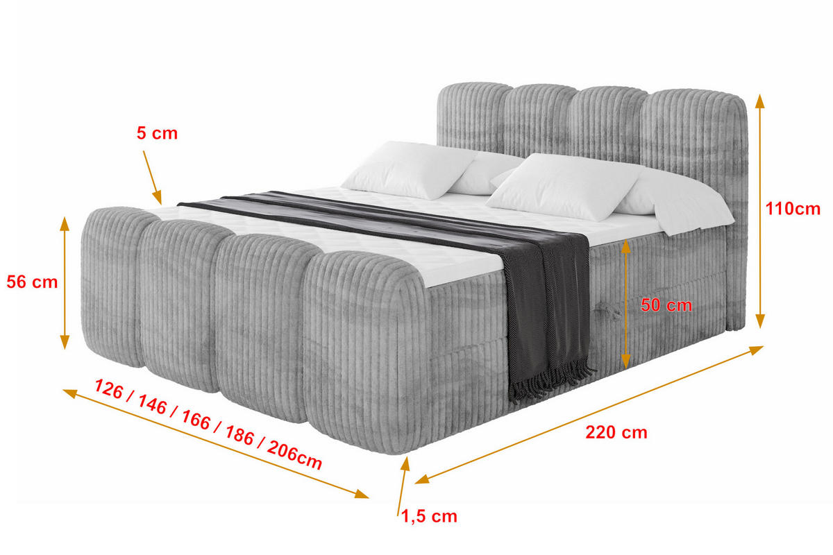 AMERICKÁ postel s úložným prostorem, matrací H4 a roštem – NINA-Z – 180 × 200 cm – světle šedá - světle šedá, kompozitní dřevo (180/200cm) - ALTDECOR
