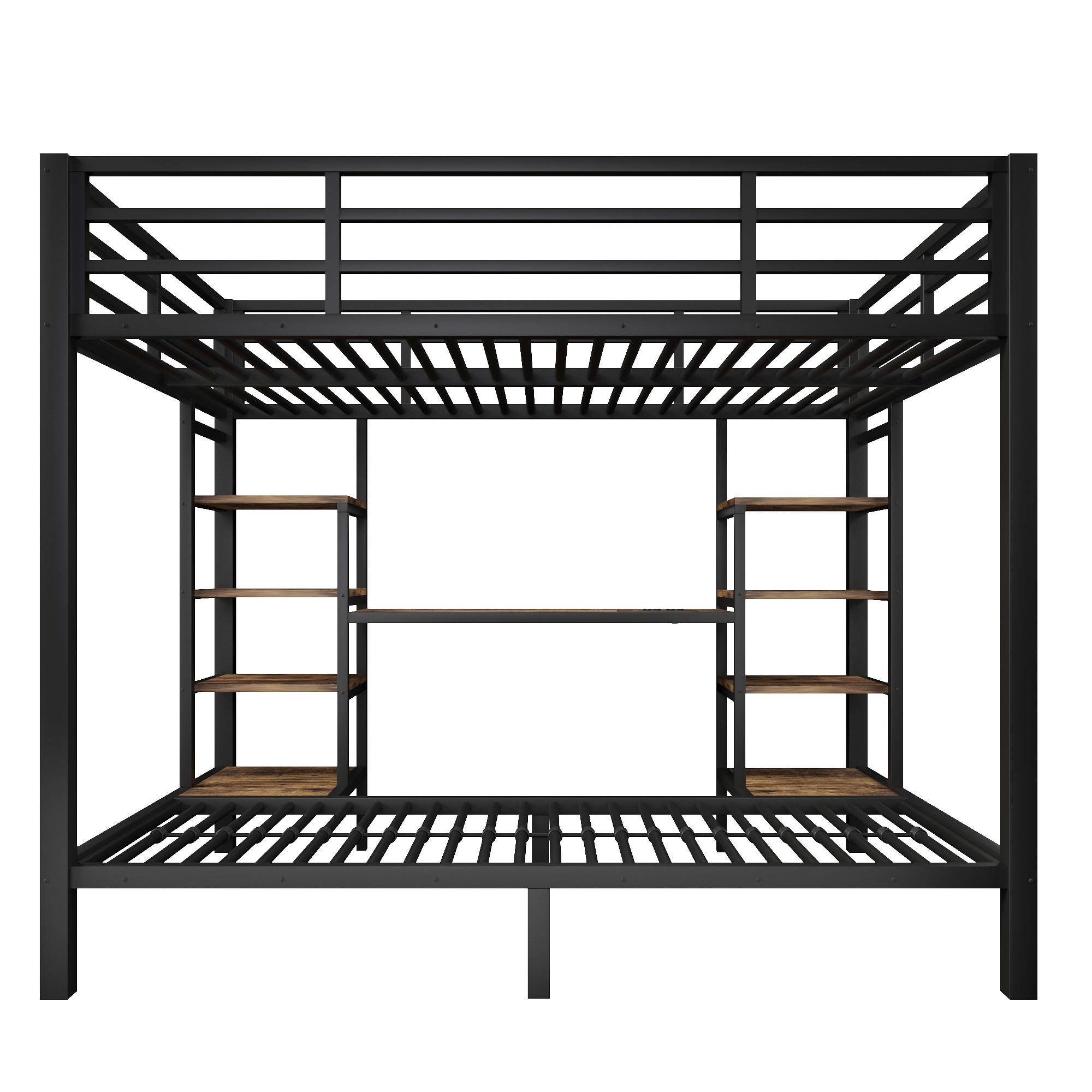 ETAGENBETT 90/200 cm + 140/200 cm Schwarz, Metallgestell mit Stauraum und LED-Beleuchtung - Schwarz, Metall
