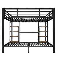 ETAGENBETT 90/200 cm + 140/200 cm Schwarz, Metallgestell mit Stauraum und LED-Beleuchtung - Schwarz, Metall