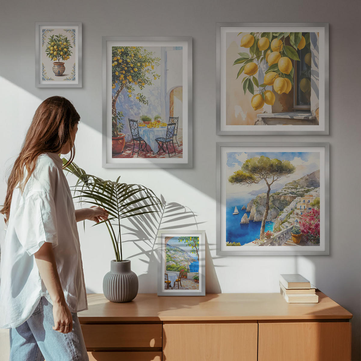 WANDBILDER 5er Set - 50x50 cm & 20x30 cm & 40x60 cm Silberner Rahmen - Abstrakte Kranichberge - Silberfarben, Kunststoff (40/60cm) - ArtPrintCave