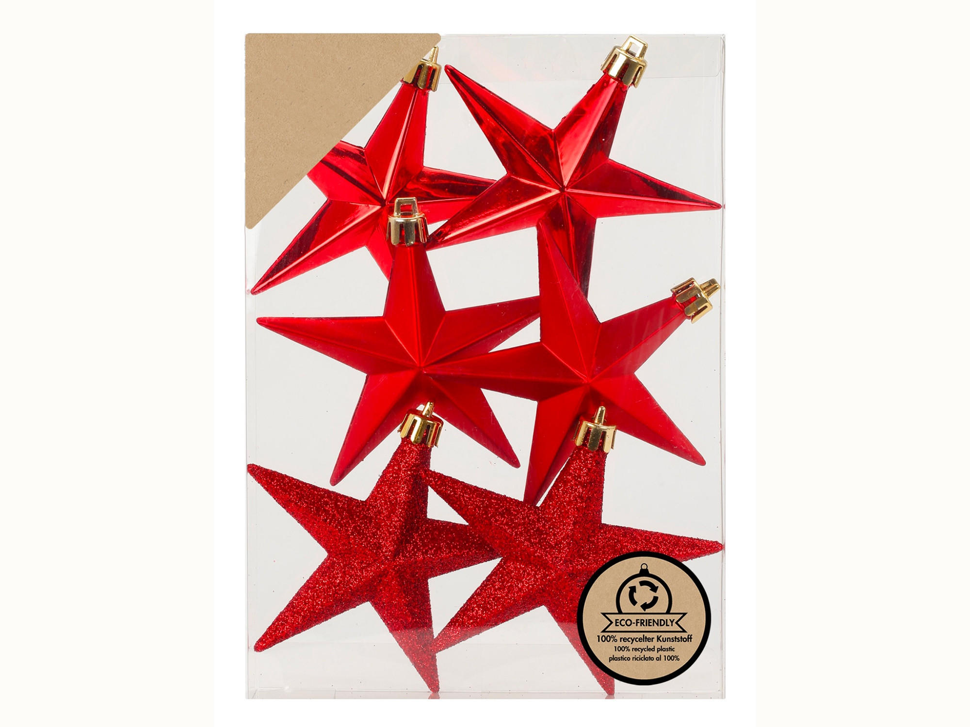 WEIHNACHTSORNAMENTE 6er-Set Ornamente Sterne rot Mix 9 cm - Rot, Kunststoff (9/9/1cm) - LAALU