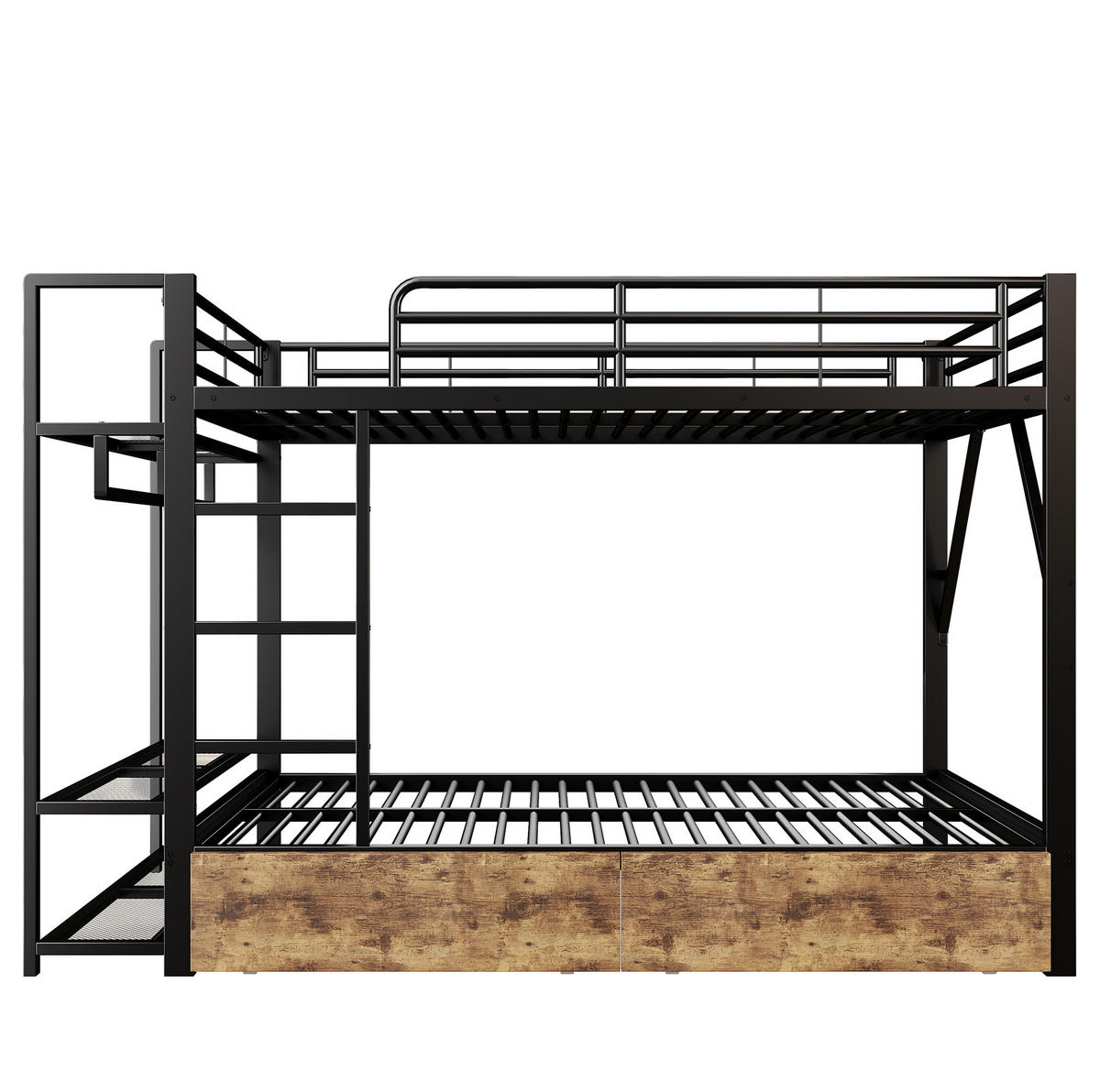 ETAGENBETT 140/200 cm Schwarz mit LED-Beleuchtung und 2 Schubladen - Schwarz, Metall (140/200cm) - Flora Grace