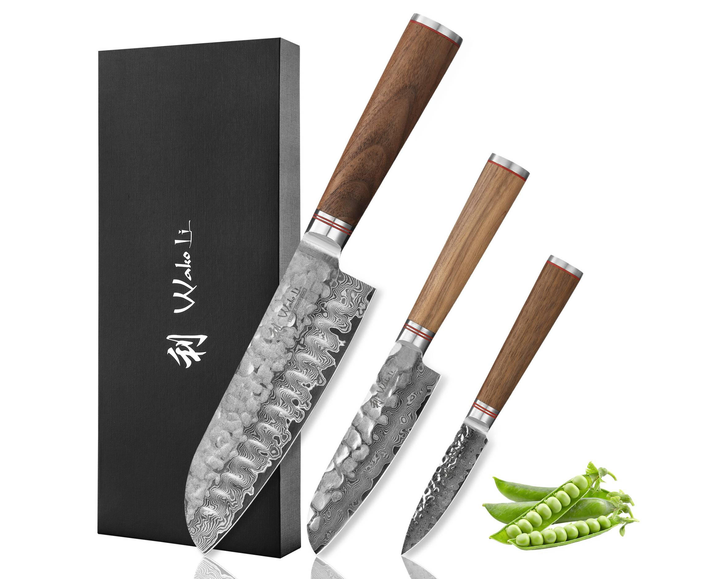 MESSERSET 3-tlg. - Nussbaumfarben, Holz/Metall - Wakoli