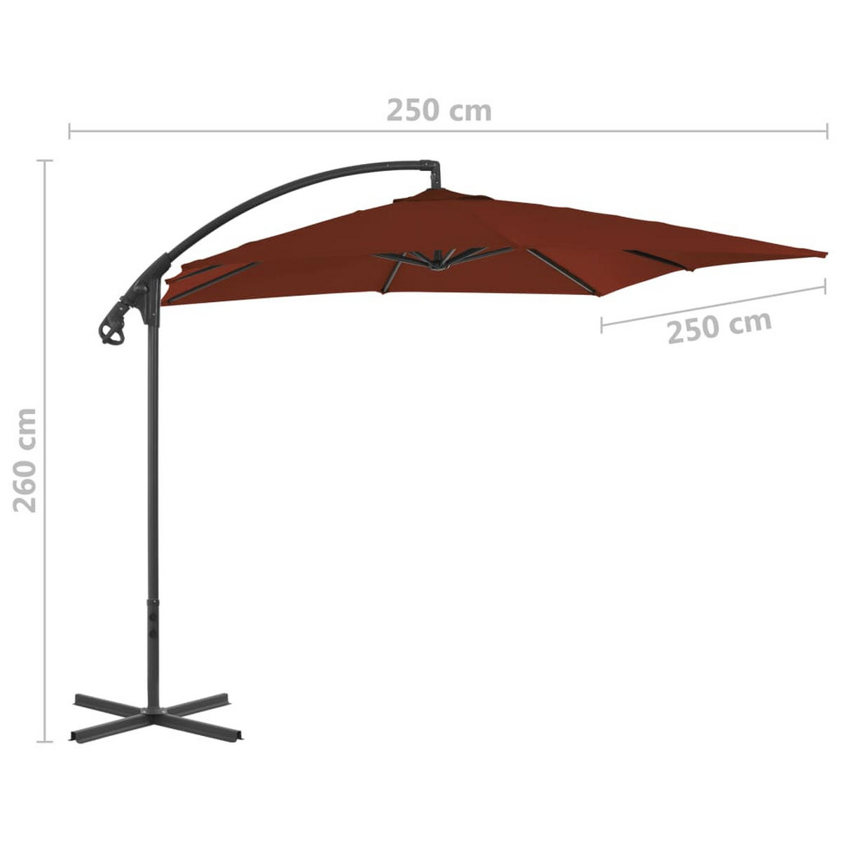 SONNENSCHIRM rechteckig FLEO 250 cm Terrakotta UV-Schutz - Terracotta, Metall (250/250cm) - DELUKE