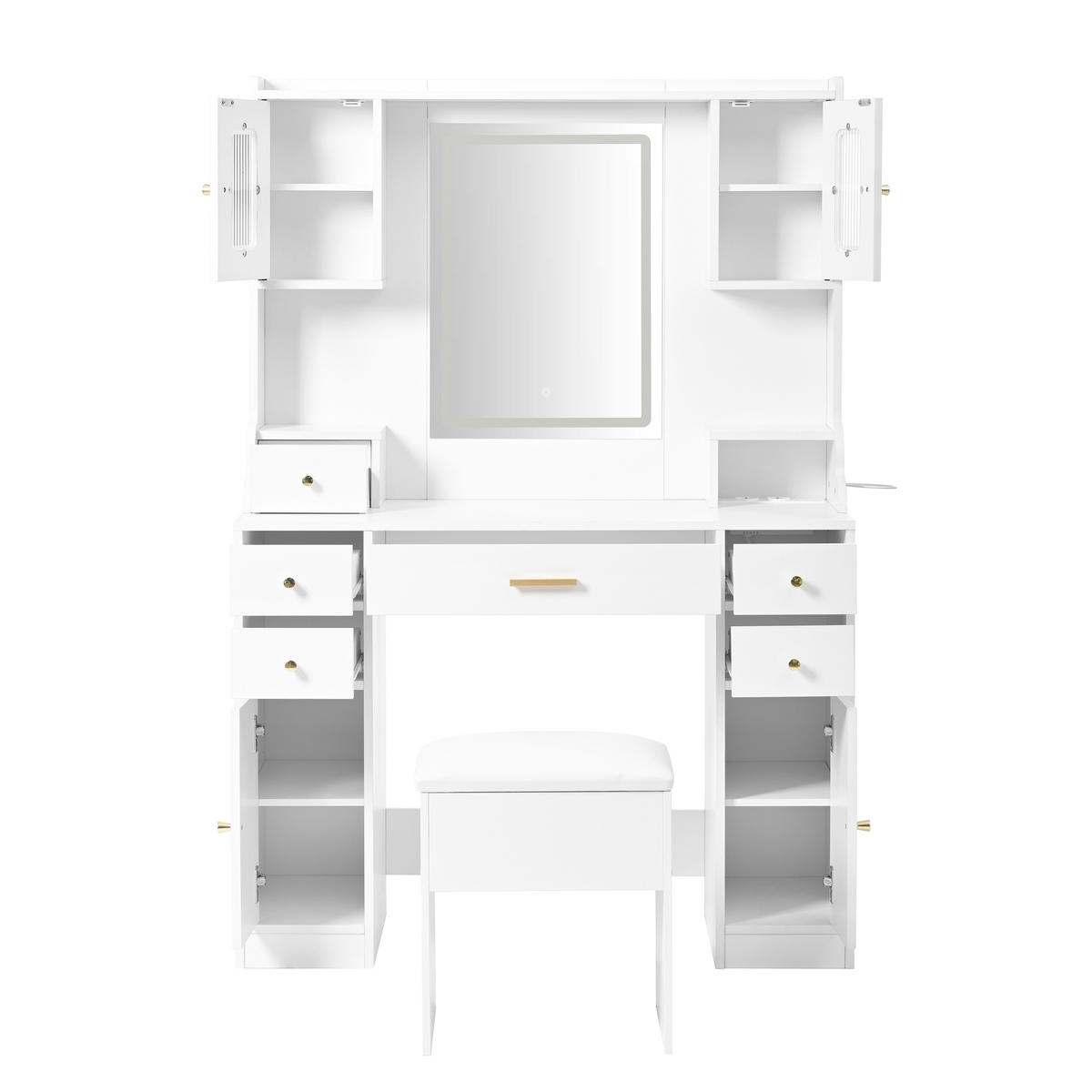 SCHMINKTISCH 105/40/152 cm Weiß aus Spanplatte mit LED-Spiegel - Weiß, Holzwerkstoff (40/152/105cm) - OKWISH