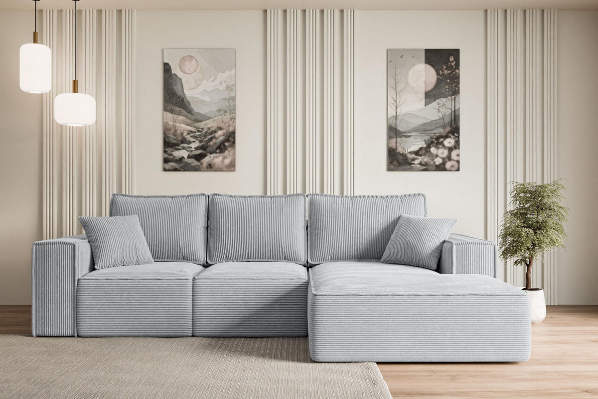 ECKSOFA mit Schlaffunktion und Bettkasten SERRA-L-S - 266x161x87 cm Grau Cord - Schwarz/Grau, Holzwerkstoff/Kunststoff (266/161cm) - ALTDECOR