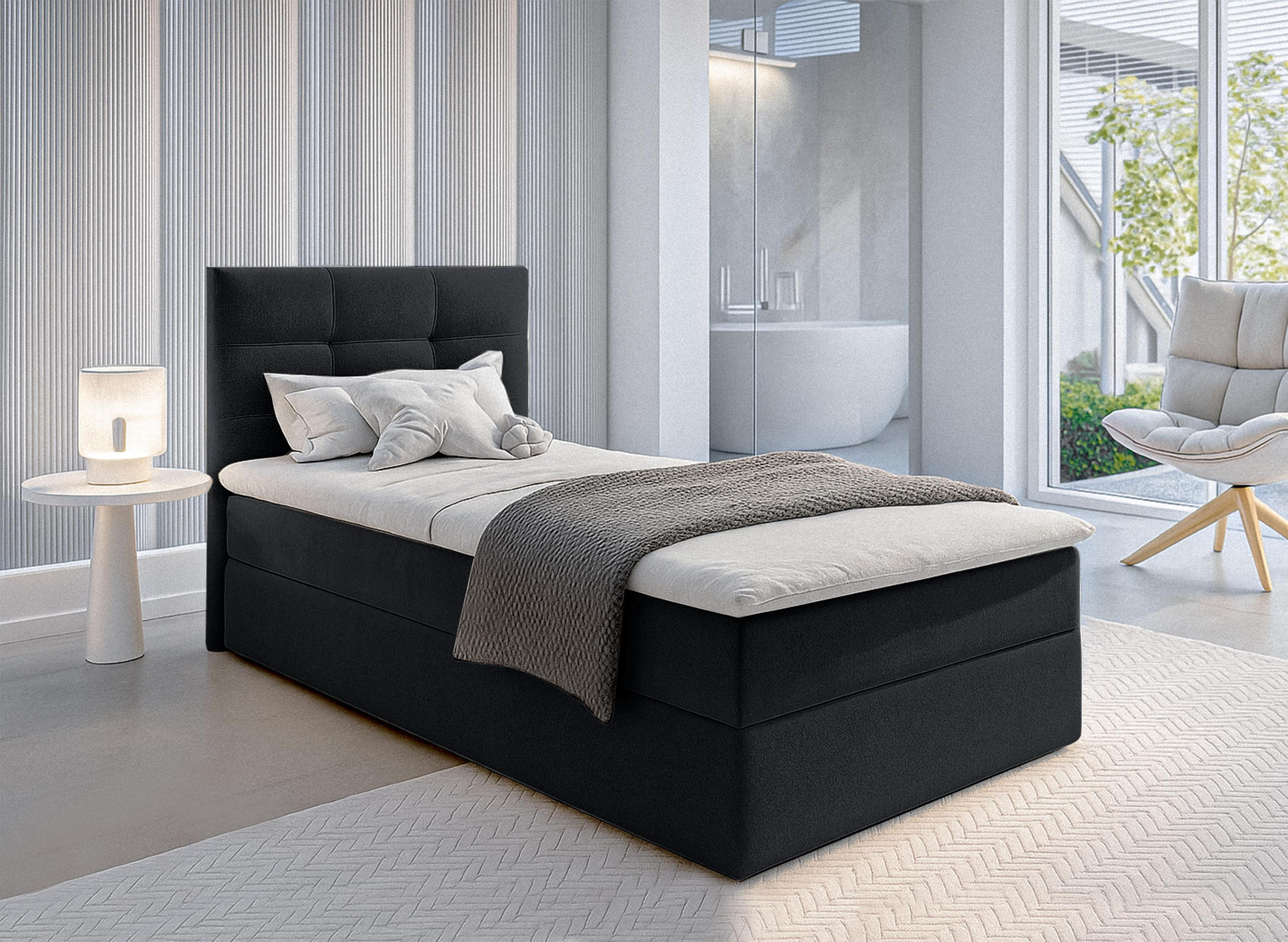 BOXBETT GECETENI 90x200 cm mit Bettkasten und Matratze - Schwarz - Schwarz, Holz/Holzwerkstoff (90/200cm) - AX Living