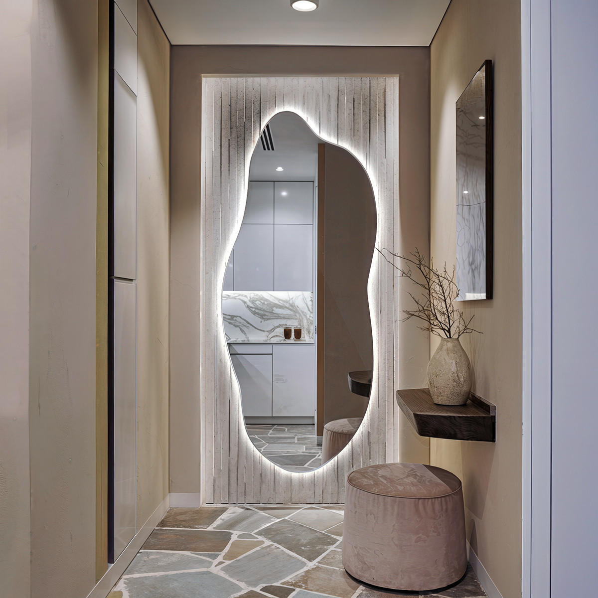 LED-SPIEGEL 35x80 cm Asymmetrisch Kaltweiß 6000K - Blau, Glas (35/80/0.4cm) - Wallfluent