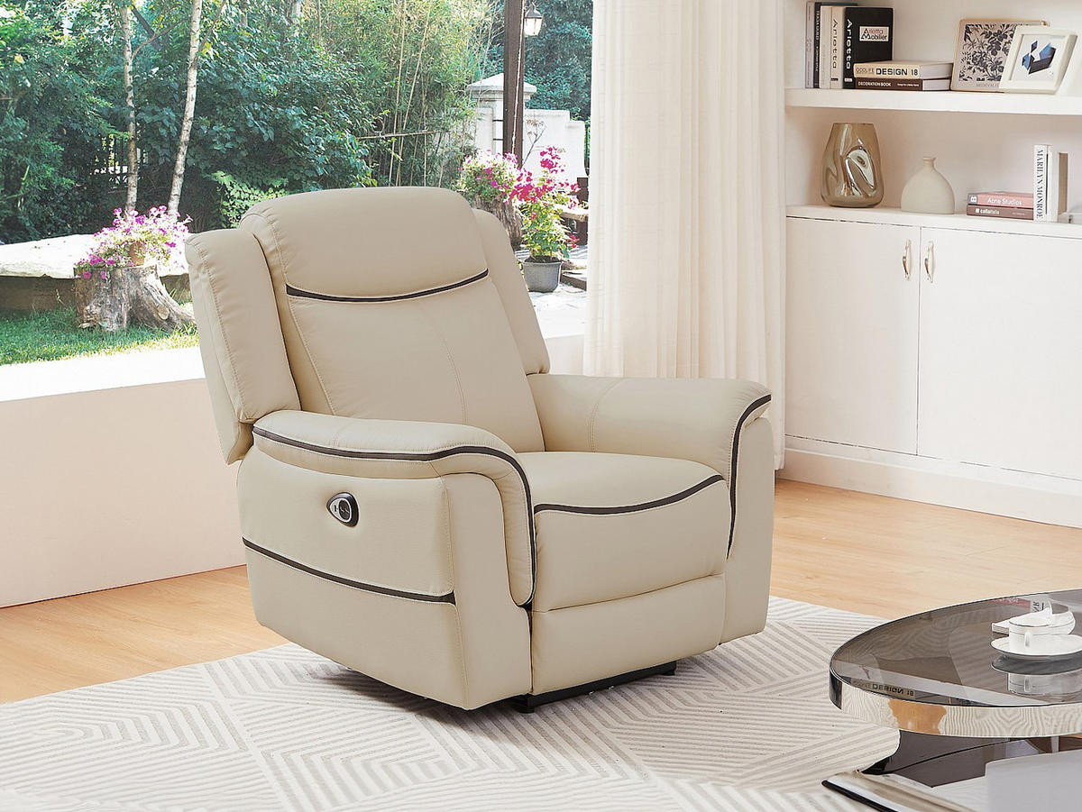 RELAXSESSEL elektrisch - Leder - Beige - ADELIO - Beige, Leder (105/102/95cm) - Vente-Unique