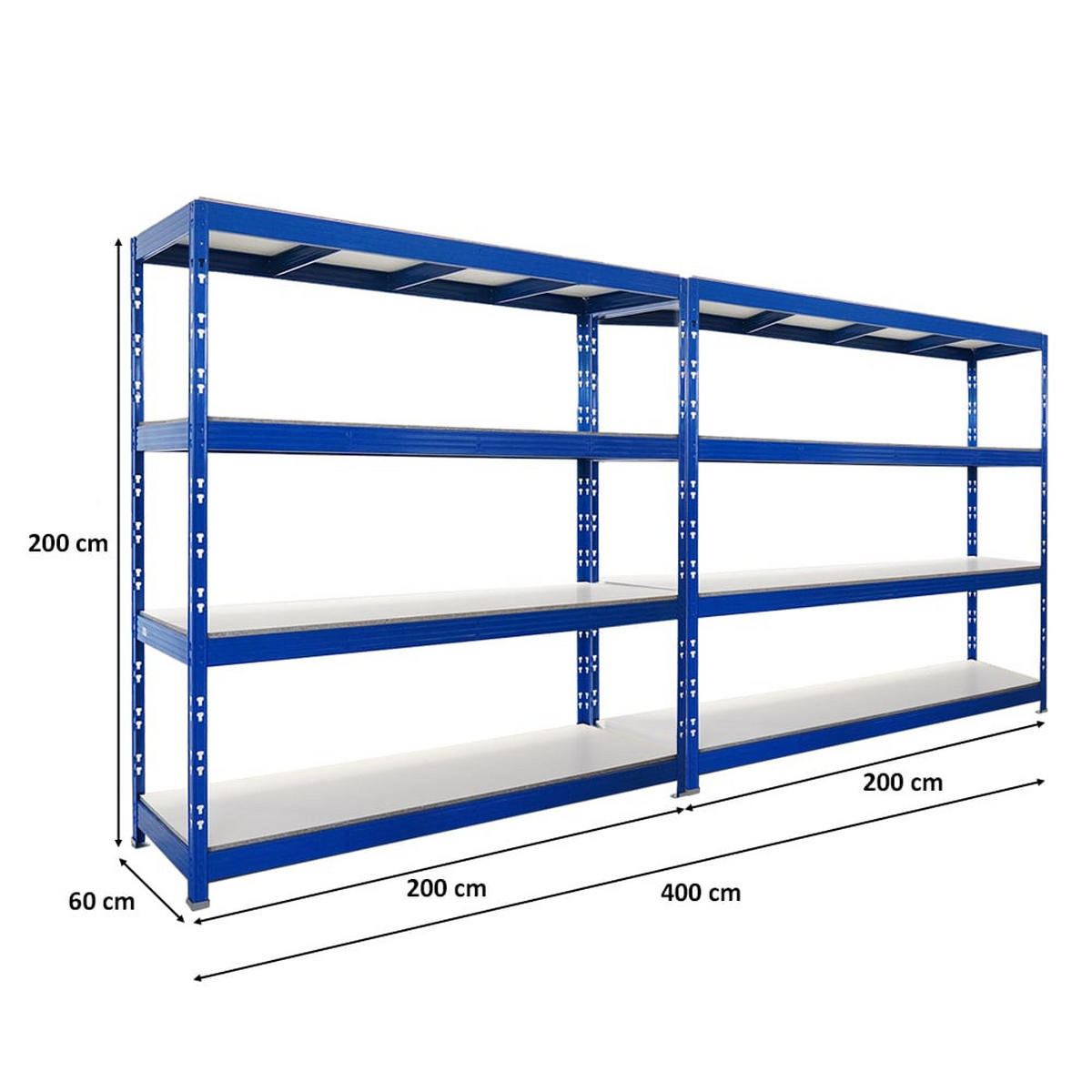 SCHWERLASTREGAL Rhino 2er-Set 200x200x60 cm 4 Melamin-Ebenen 16mm Fachlast 500 kg Blau - Blau, Metall (400/200/60cm) - PROREGAL