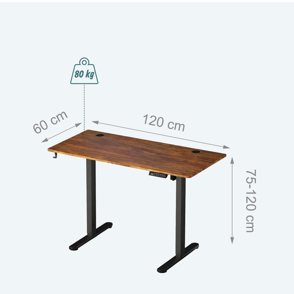 SCHREIBTISCH Schwarz elektrisch höhenverstellbar 120x60 cm - Multicolor, Holzwerkstoff/Kunststoff (60/120/120cm) - Relaxdays