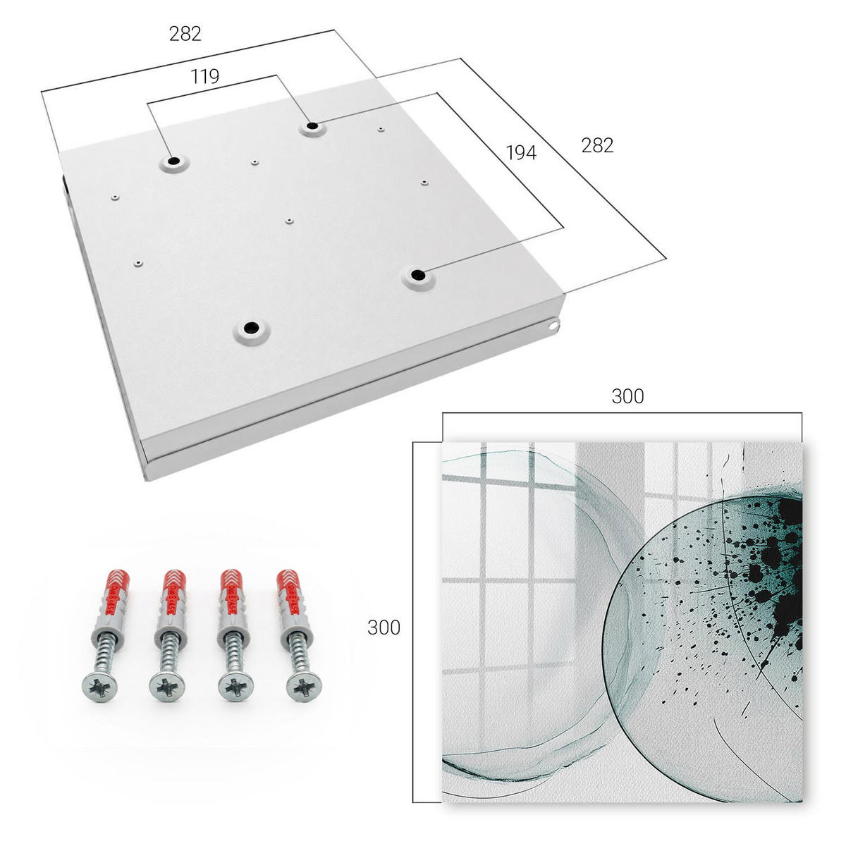 SCHLÜSSELBOX Weiß 30x30 cm – Türöffnung nach rechts - Elegante Abstraktion - Grau, Metall (30/30/5cm) - TULUP