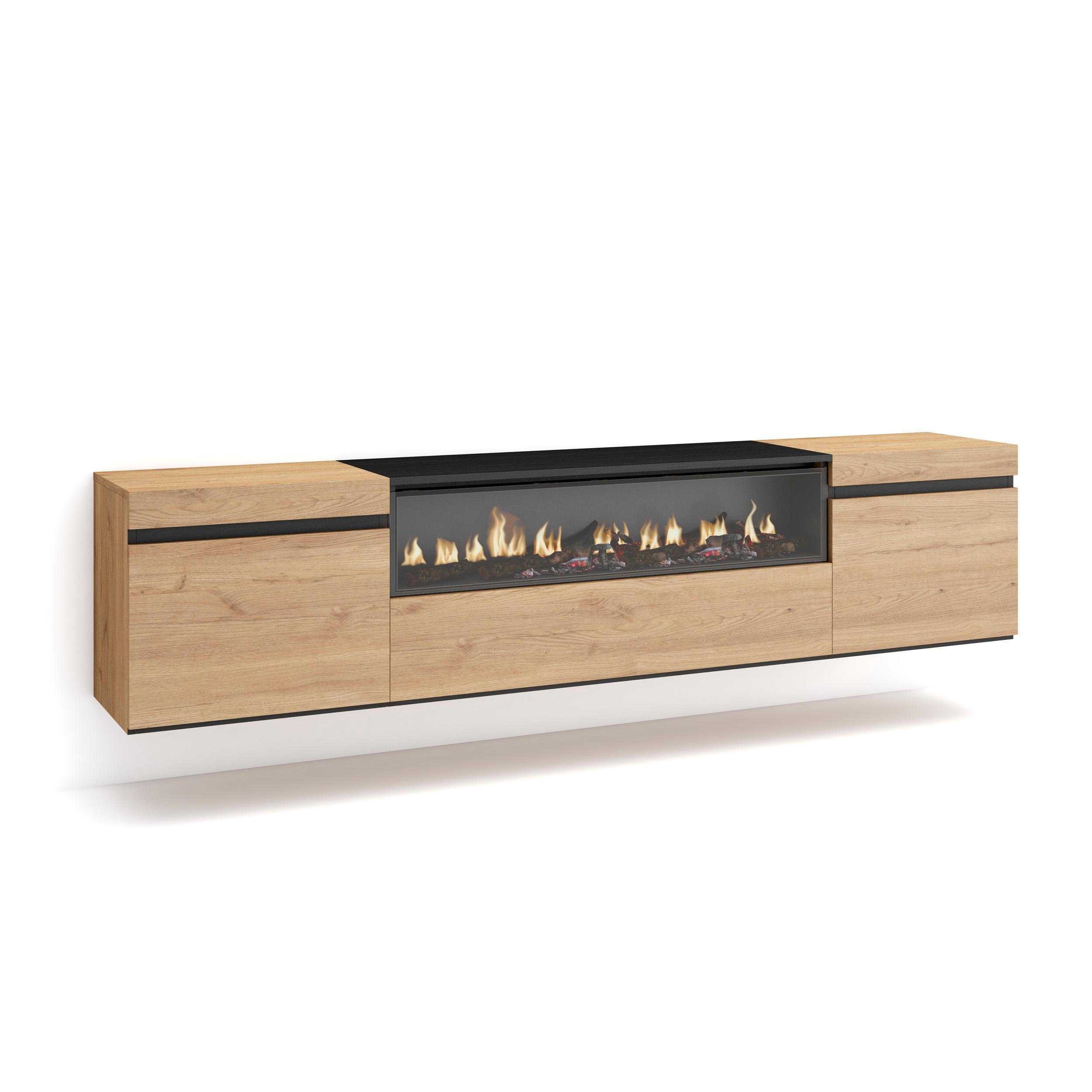 LOWBOARD Elektrokamin, Hängend, eiche, schwarz, 200/35/45cm - Eichefarben/Naturfarben, Holzwerkstoff (200/45/35cm) - Skraut Home