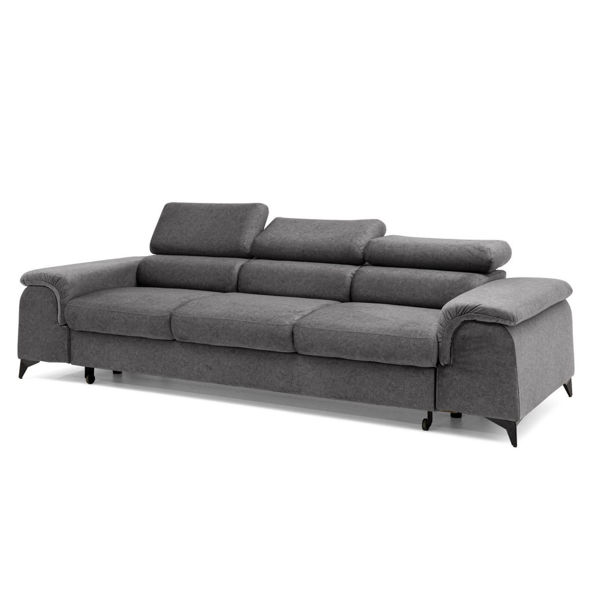 3-SITZER Sofa PLAZA mit Schlaffunktion 127x195 Velours Grau - Schwarz/Grau, Holz/Textil (260/90/100cm) - Muffo