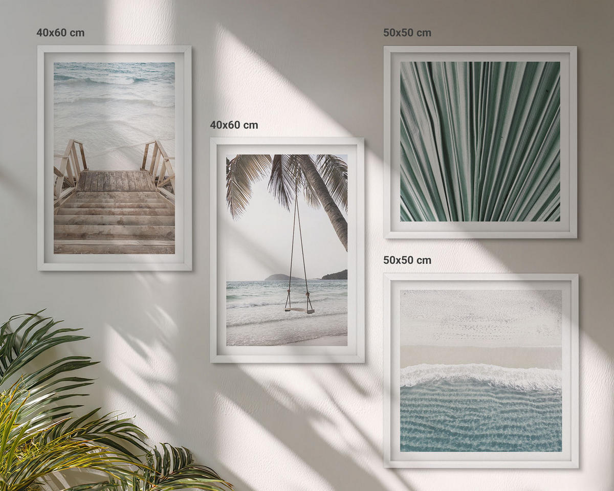 BILDER SET 4er Set - 50x50 cm & 40x60 cm Weißer Rahmen - Tropenurlaub - Weiß, Kunststoff (50/50cm) - TULUP