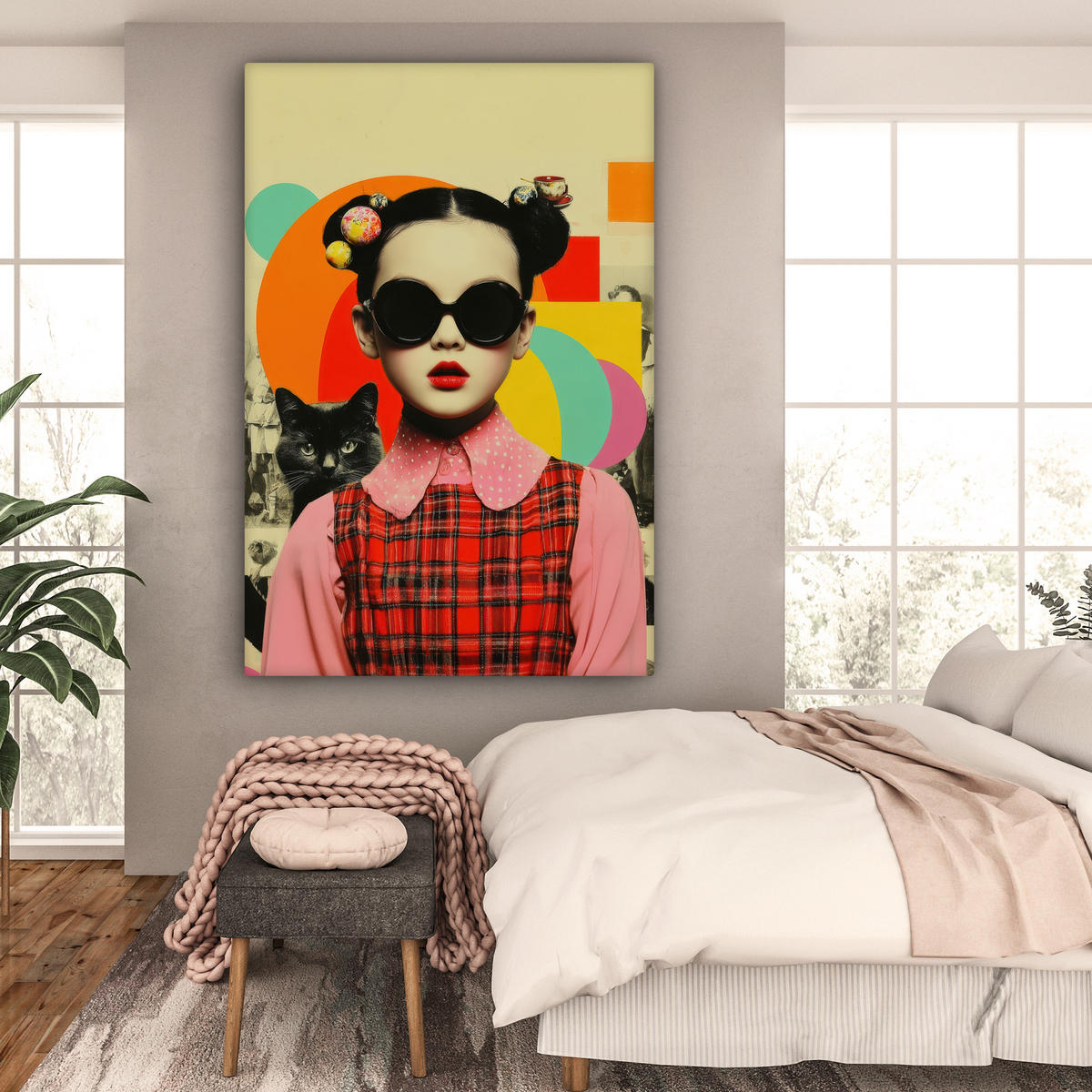 SLIKA NA PLATNU Dekle pop-art 90x140 cm - bež, tekstil (90/140cm) - MuchoWow