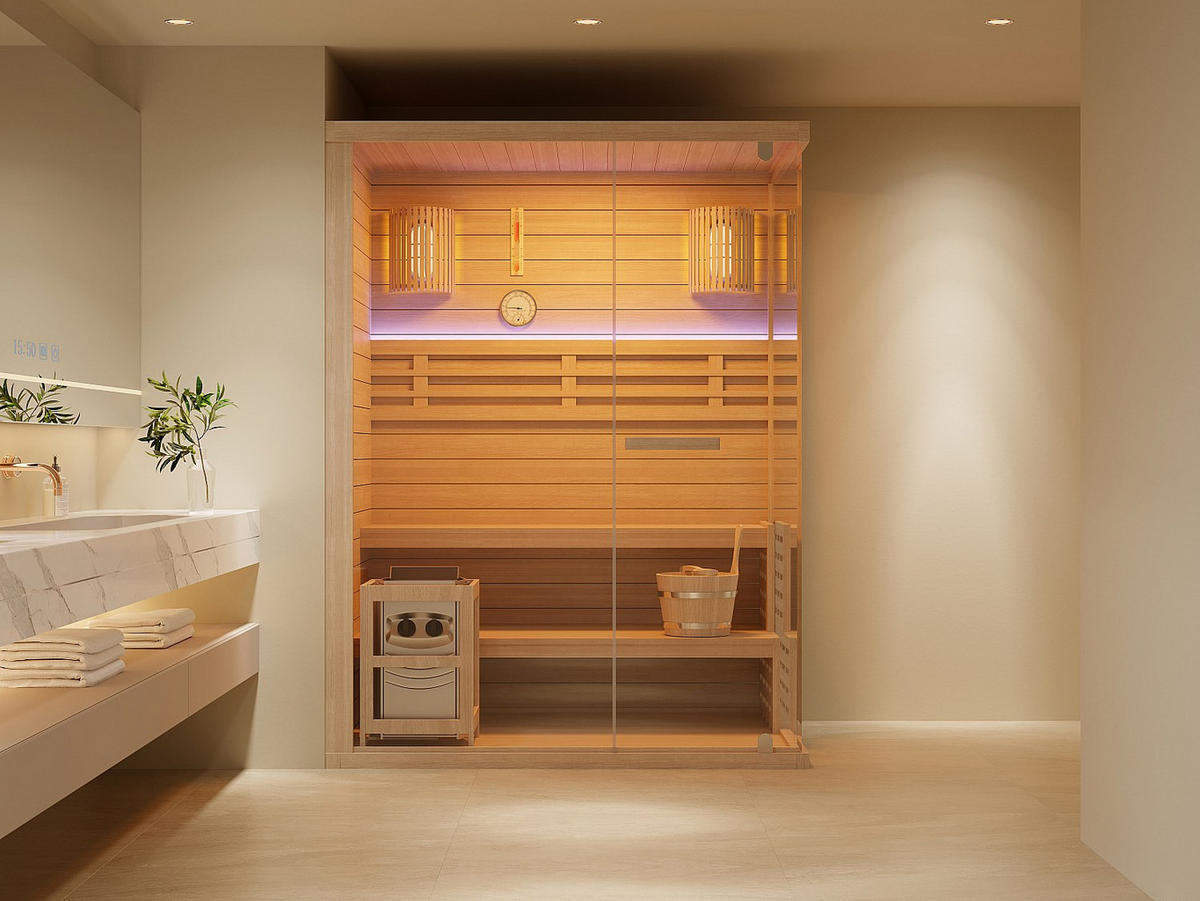 FINNISCHE Sauna - 3 Personen - Holz, Platte - Naturfarben Hell - - Naturfarben, Holz (150/200/120cm) - Vente-Unique