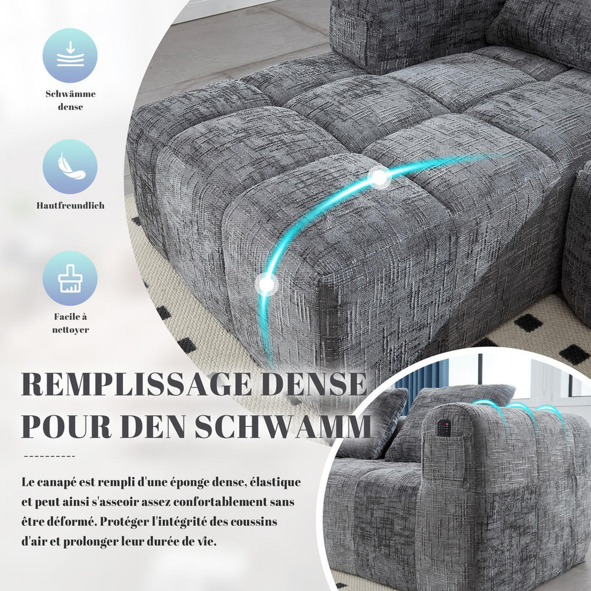 ECKSOFA 250x158cm Grau - Grau, Textil (37/38.5cm) - Raelunyi
