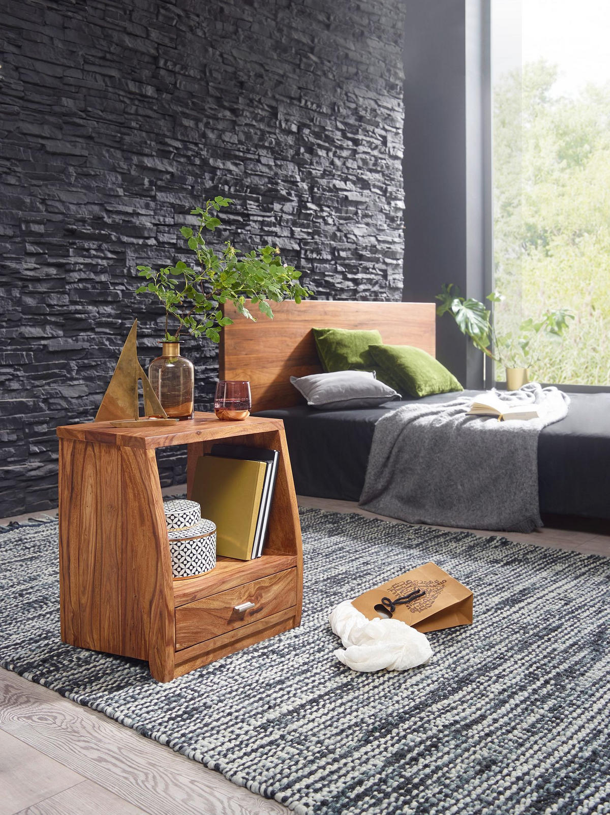 NACHTTISCH – Massivholz, Schublade & Ablage, Landhausstil - Braun, Holz/Metall (45/53/40cm) - KADIMA DESIGN