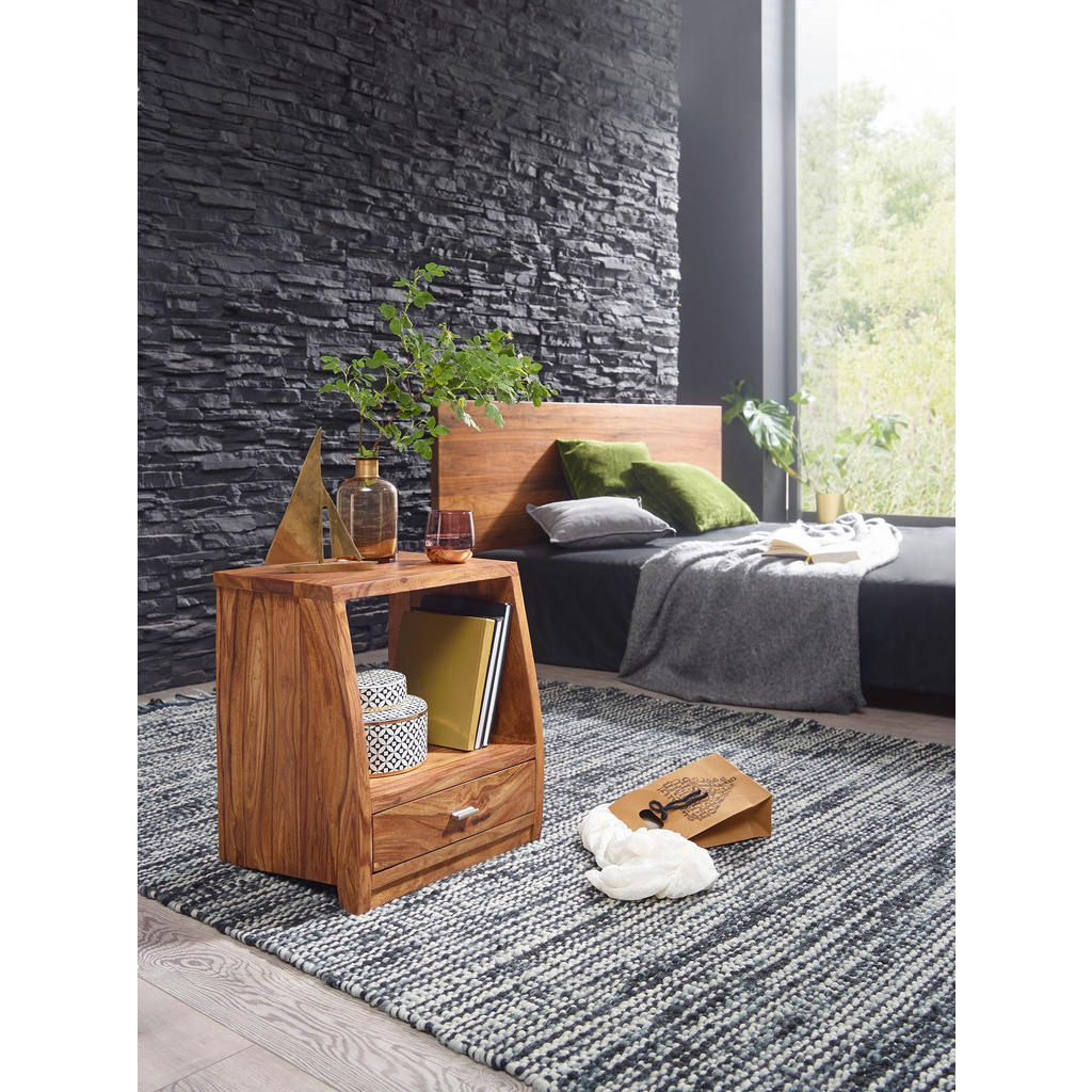 Thumbnail - Kadima Design Nachttisch, Braun, Metall, Echtholz, 1 Schubladen, Rechteckig,Rechteckig, 45x53x40 cm, Schlafzimmer, Nacht...
