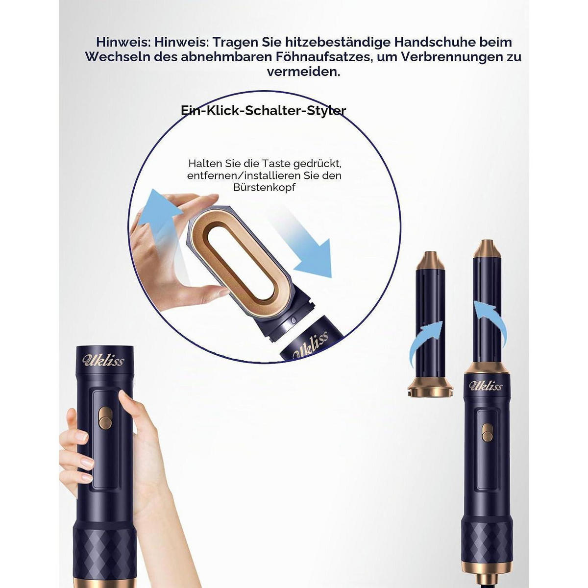 HAARSTYLER 6 in 1 Set mit automatischem Lockenstab und Warmluftbürste Blau - Blau, Kunststoff (20/8/26cm)