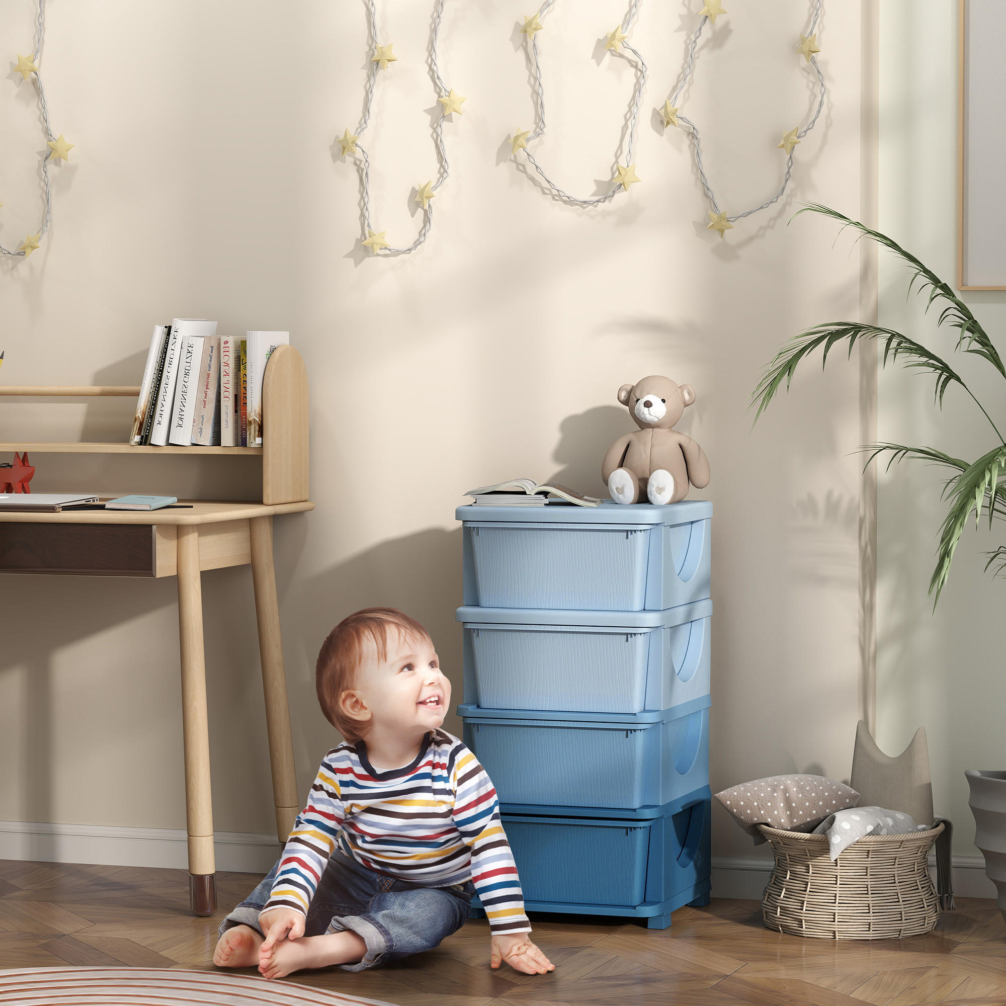AUFBEWAHRUNGSBOXEN für Kinder, 4 große Schubladen, Kunststoff, Blau - Blau, Kunststoff (37/76/37cm) - HOMCOM