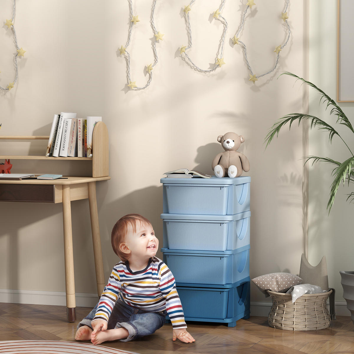 AUFBEWAHRUNGSBOXEN für Kinder, 4 große Schubladen, Kunststoff, Blau - Blau, Kunststoff (37/76/37cm) - HOMCOM