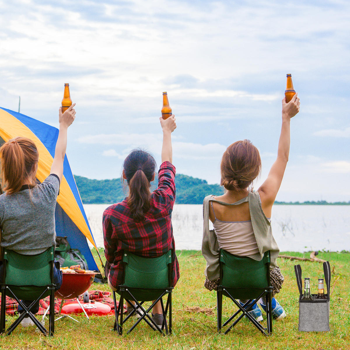 6ER Flaschenträger - Grau, Textil (24/33/15cm) - Relaxdays