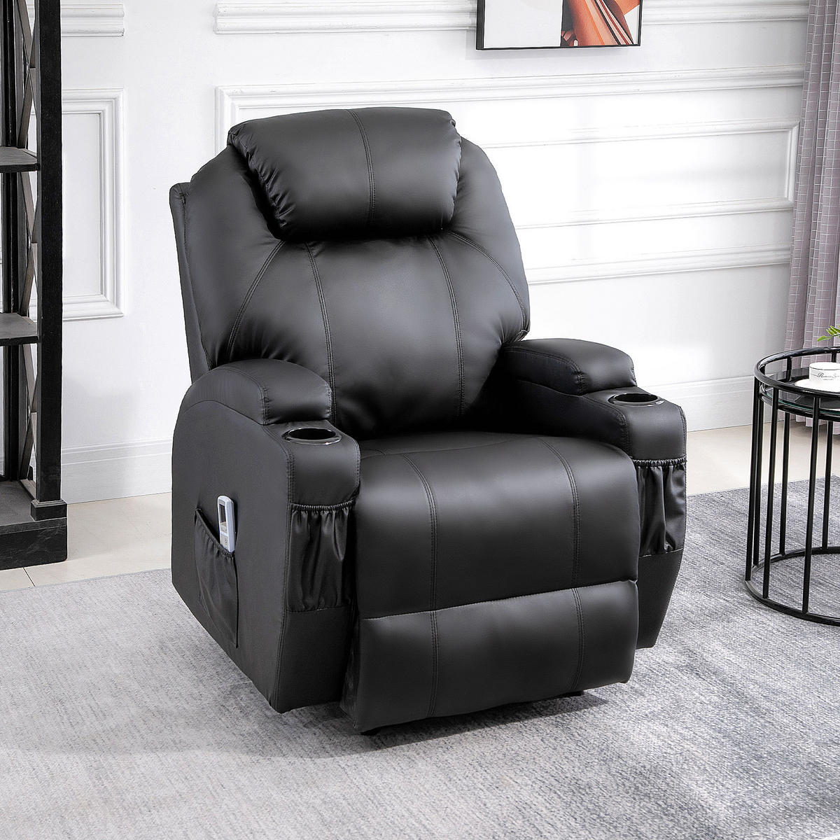 MASSAGESESSEL DE-15346 elektrisch verstellbar mit 8 Massagepunkten Schwarz - Schwarz, Leder (97/110/82cm) - ComfortXL