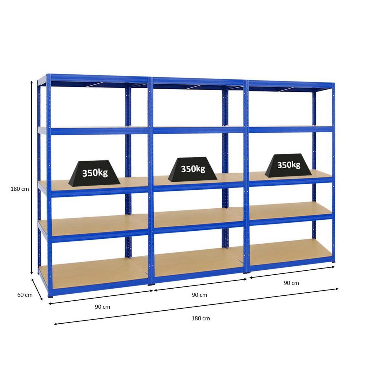 SCHWERLASTREGAL Slim Elephant M 3er-Set mit 3x 180x90x60 cm 5 Ebenen Fachlast 350 kg Blau - Blau, Metall (270/180/60cm) - PROREGAL