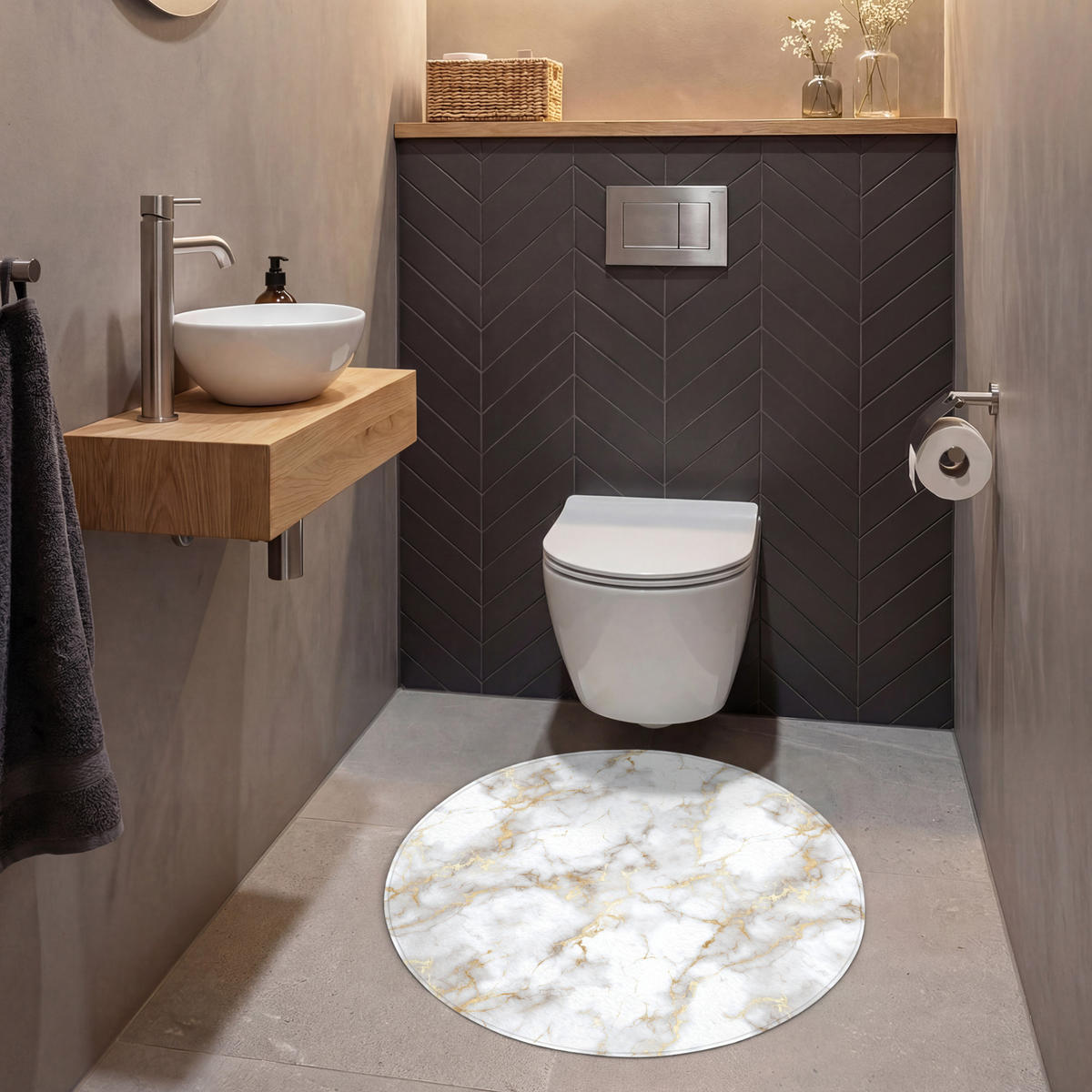 WC PŘEDLOŽKA Zlaté žilky - Mramor - Bílý 70x70 cm - bílá, textil/plast (70/1cm) - OnlyWow