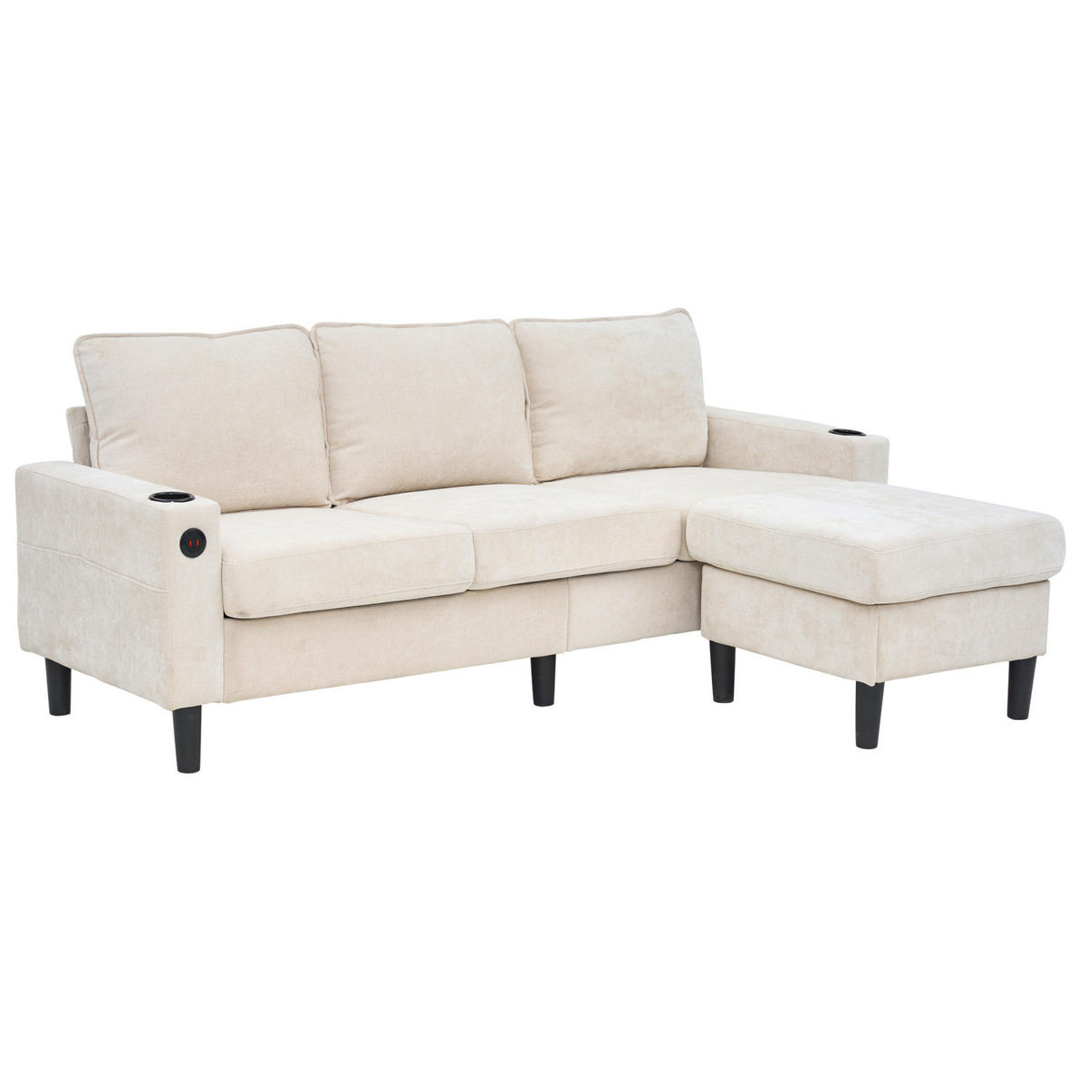 ECKSOFA Leinen mit USB-Anschluss und Typ-C 202/137/80 cm Beige - Beige, Textil (137/202cm) - Redom