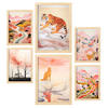POSTER Set Mit 6 Tiger & Katzen Cartoon A3 & A4 Rahmen Aus Hellem Holz - Beige, Papier (29/3cm) - Nacnic