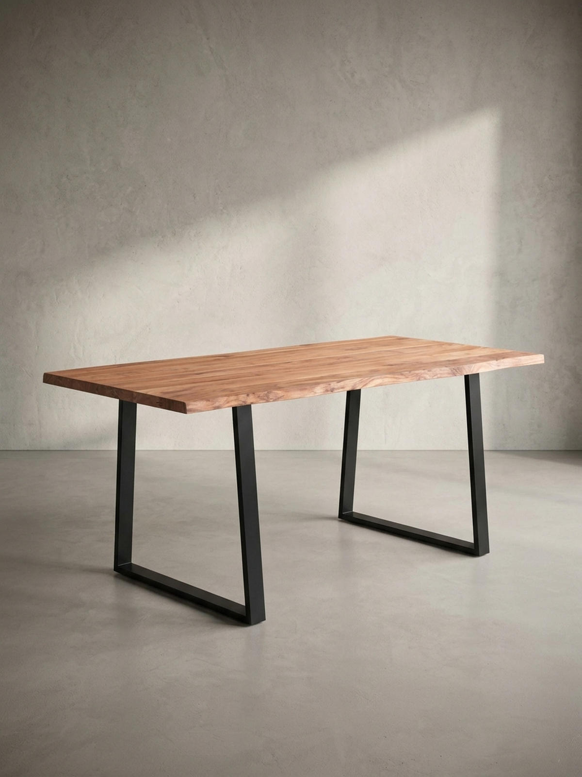 ESSTISCH Massivholz Baumkante Schwarz Metall Handgefertigt TARN, Goldbraun-Schwarz 140x80x76 cm - Schwarz/Braun, Holz (80/140/76cm) - KADIMA DESIGN