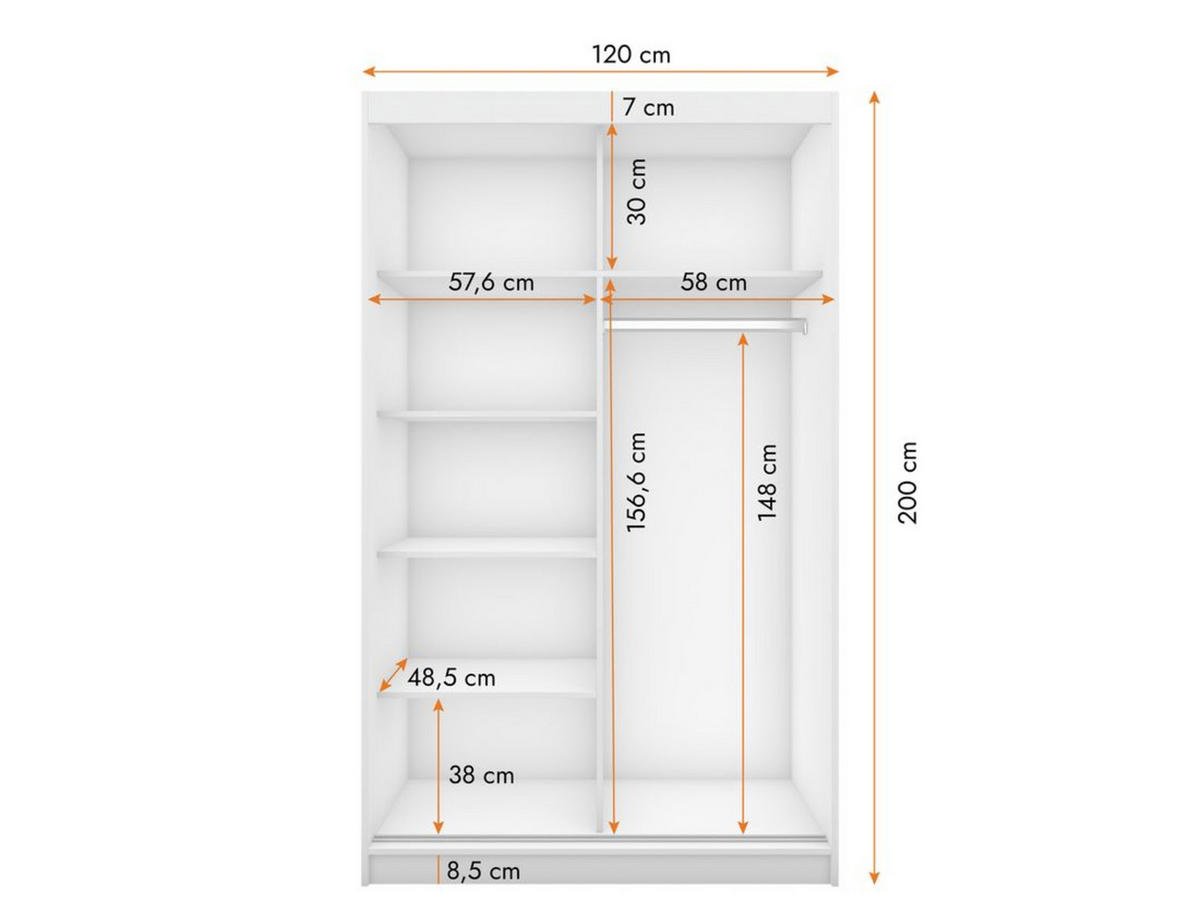 SCHIEBETÜRENSCHRANK - NOAH 05 Sonoma + Weiß - Weiß/Sonoma Eiche, Holzwerkstoff/Metall (120/200/61cm) - Möblo
