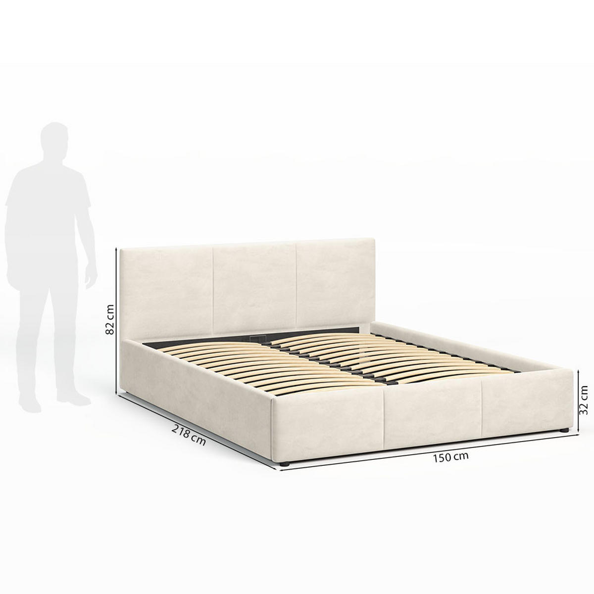 POLSTERBETT 140×200 cm mit Bettkasten und Lattenrost Nela HLR-1 Beige Velours - Beige, Holz/Metall (140/200cm) - Jana
