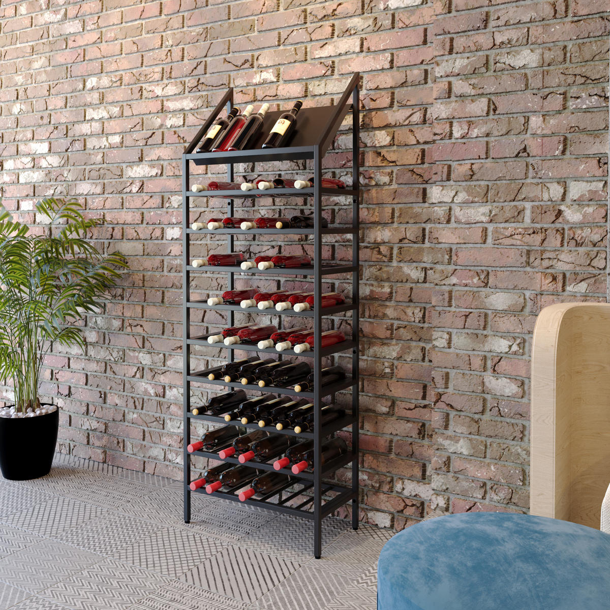 WEINREGAL für 70 Flaschen aus Metall, schwarz Napa - Schwarz, Metall (60/170/30cm) - Metalo Pro