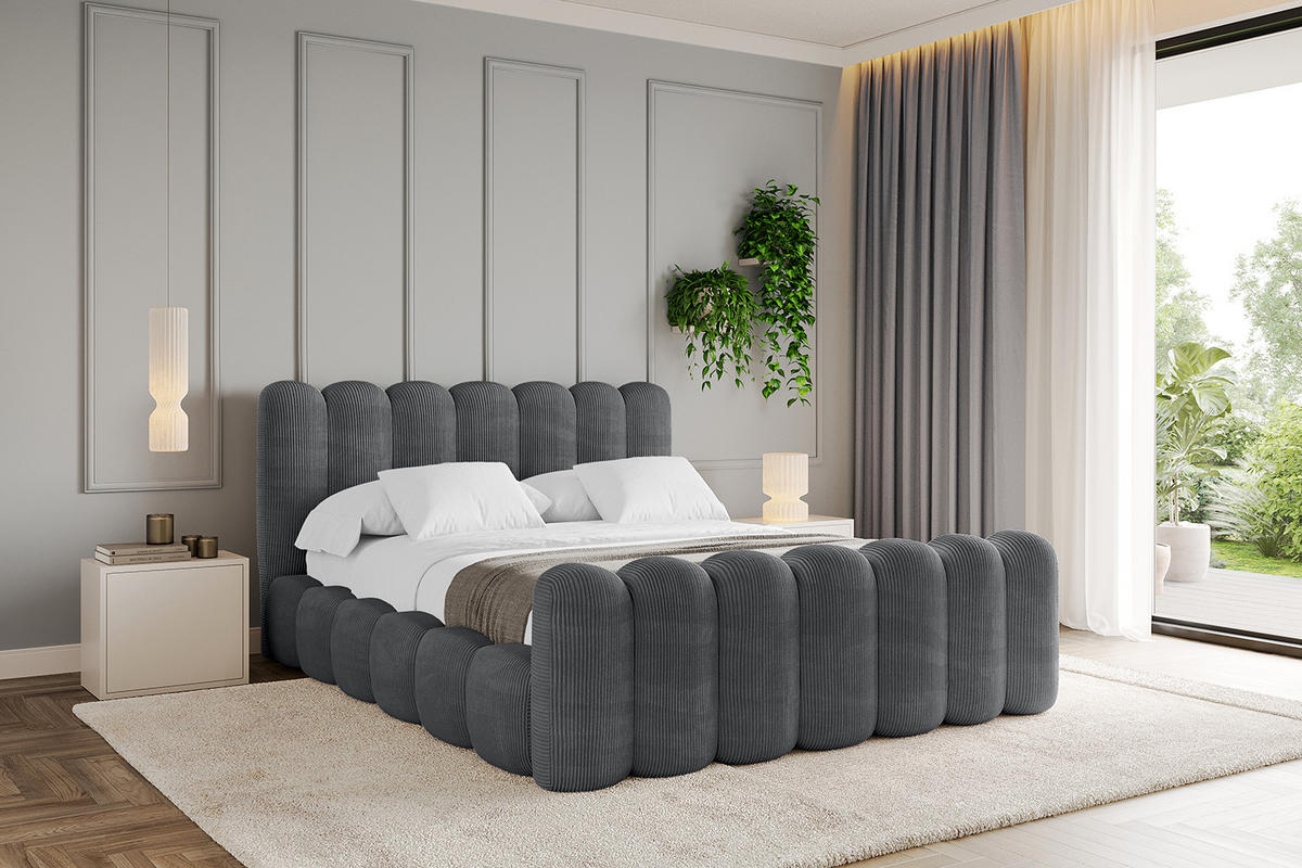 POLSTERBETT mit Bettkasten, Fußteil und Lattenrost, Boxbett ohne Matratze - SENA-Z 180x200 Dunkelgrau - Anthrazit, Holzwerkstoff/Textil (180/200cm) - ALTDECOR