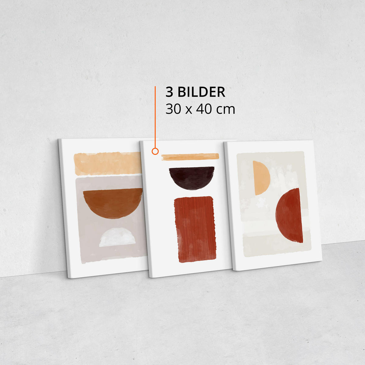 LEINWANDBILDER 3-er Set Abstraktion Boho - Beige/Rot, Textil (90/40cm) - Muralo