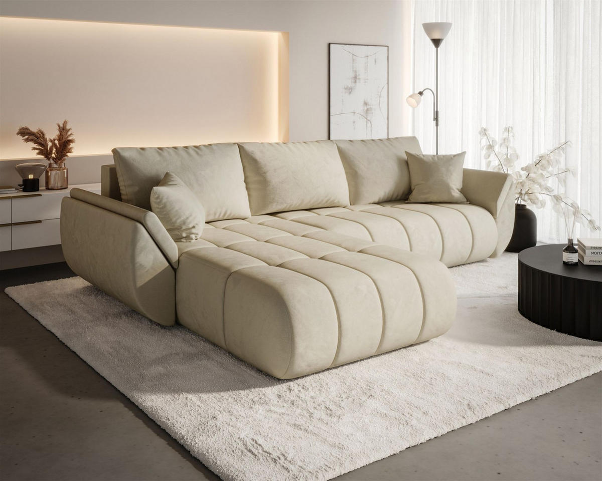 ECKSOFA Misato In Monolith - Creme, Holzwerkstoff/Textil (175/280cm) - Fun Möbel