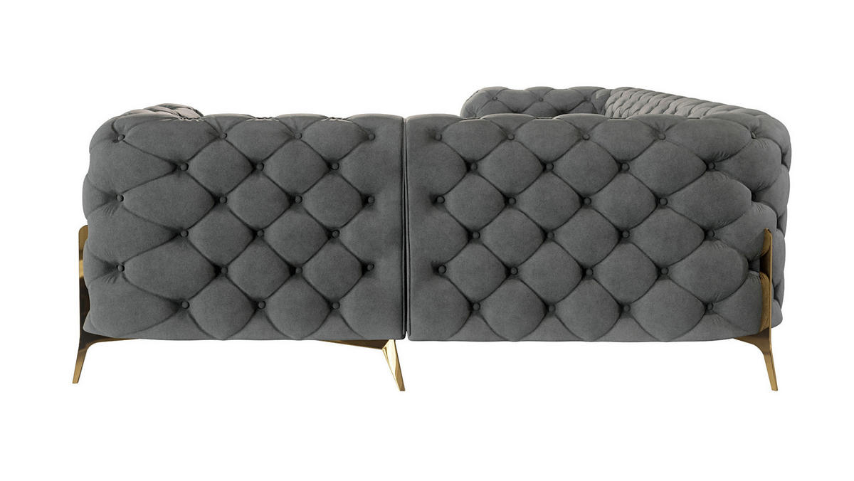 ECKSOFA Chesterfield Lexi Grau Samt, Ottomane rechts - Goldfarben/Grau, Holz/Textil (264/204cm) - S-Style Möbel