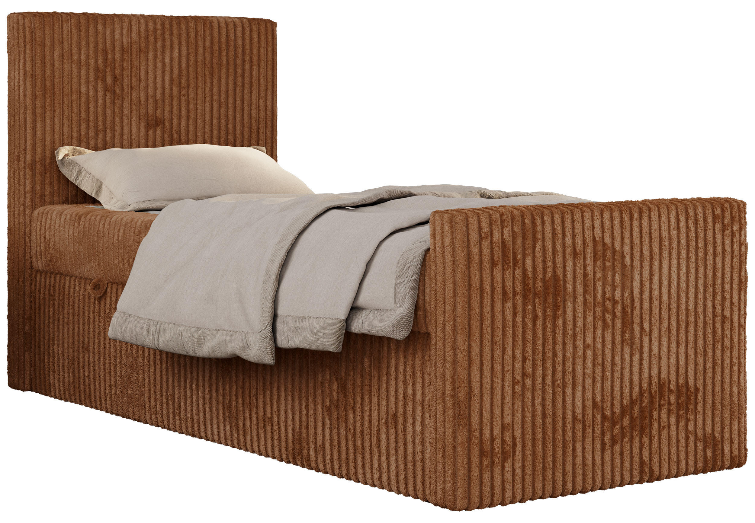 JUGENDBETT TILIO DUO 90/200 - Orange Cord - H4 - Links Seite - Orange, Textil (90/200cm) - MKS