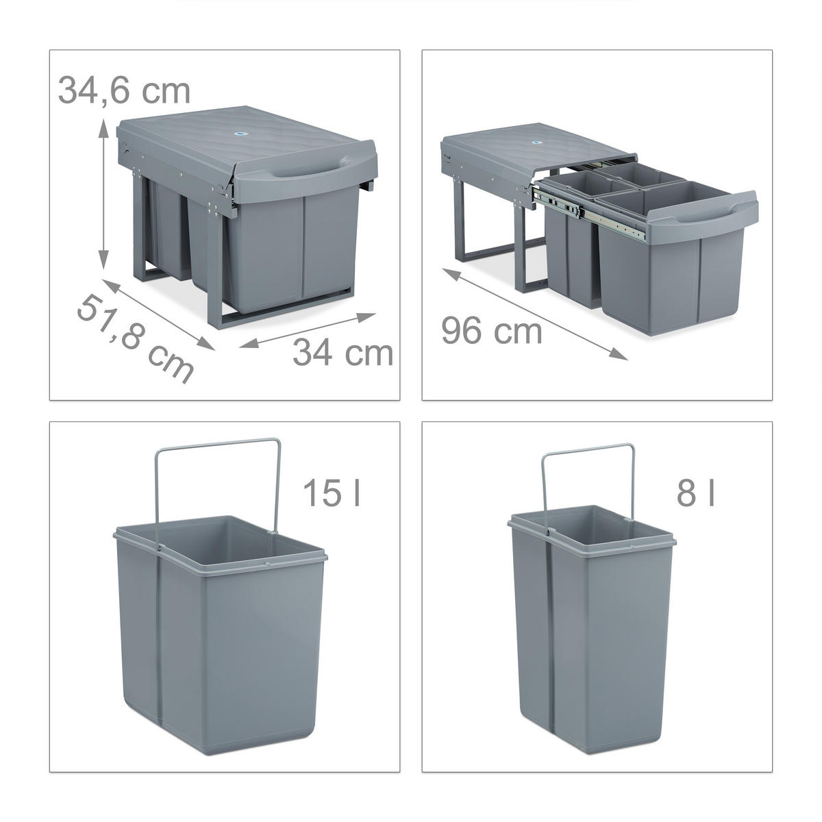 EINBAUMÜLLEIMER - Grau, Kunststoff/Metall (34/34.6/51.8cm) - Relaxdays