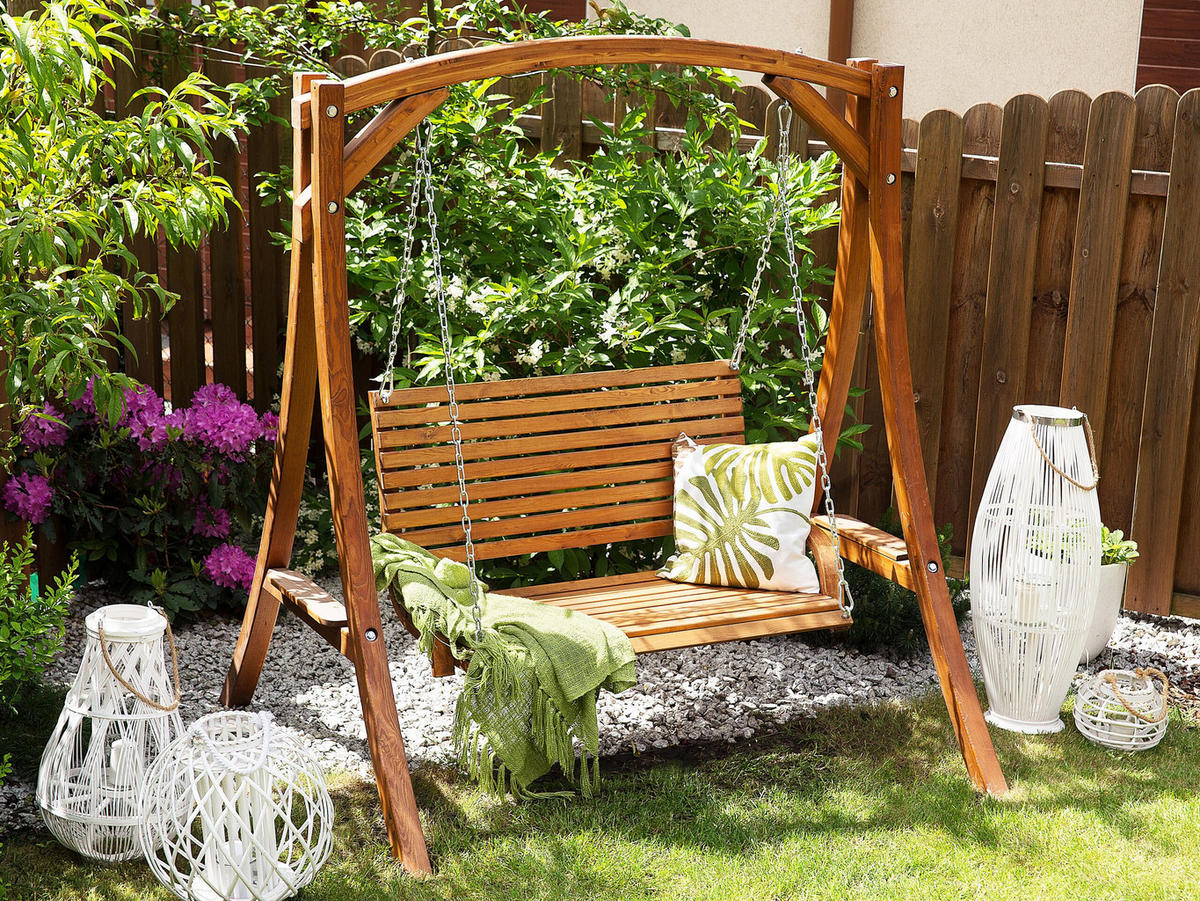 GARTENSCHAUKEL Lärchenholz dunkelbraun Novara - Dunkelbraun, Holz (170/175/128cm) - Beliani