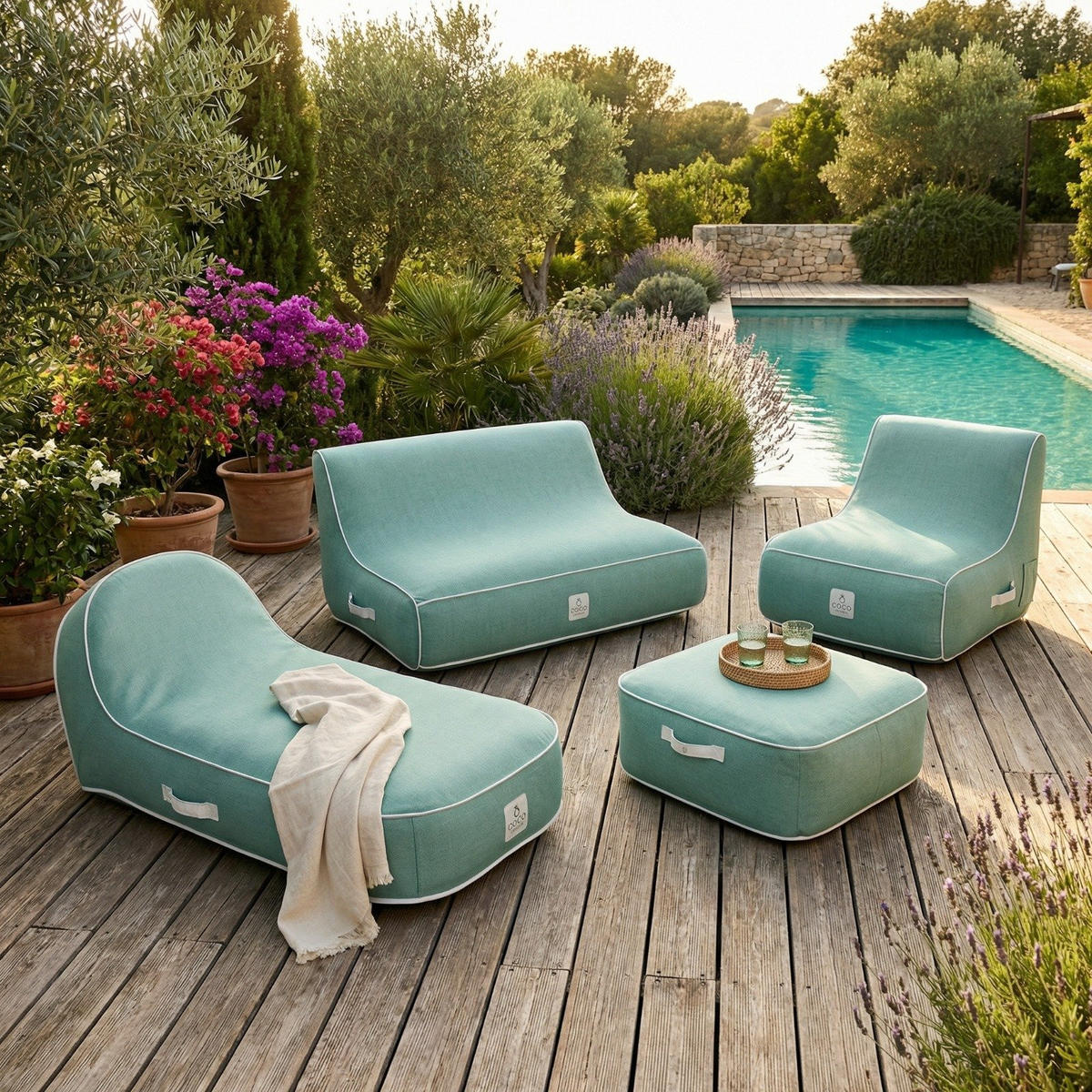 GARTENSET 4-tlg. Grün - Mintgrün/Grün, Kunststoff/Textil - Coco Lounge