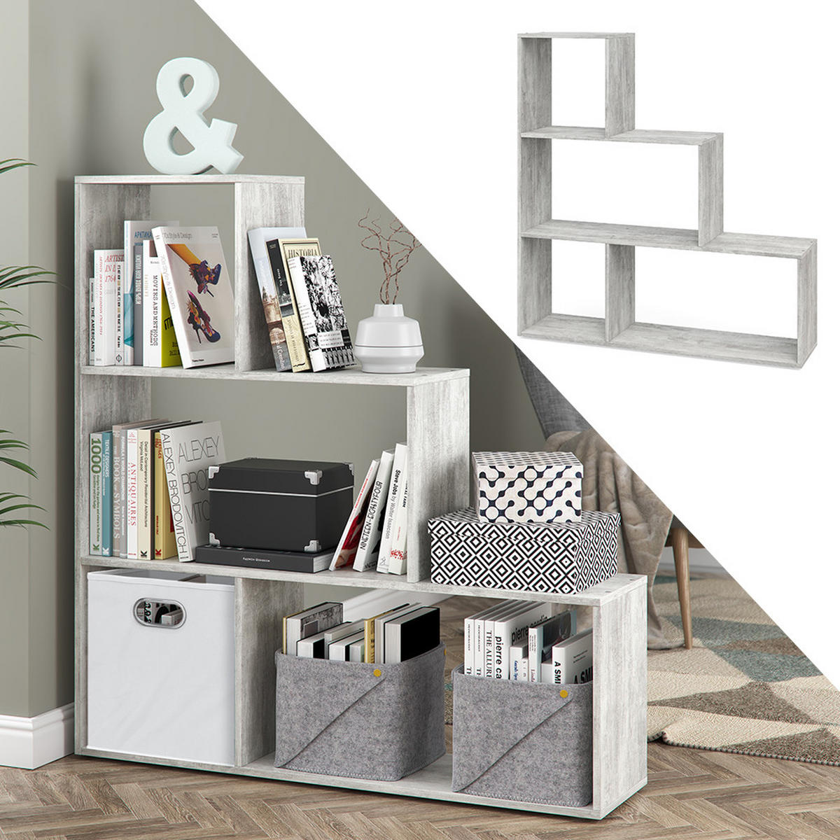 TREPPENREGAL Grau 116.8 x 123.2 cm - Grau, Holzwerkstoff (116.8/123.2/29cm) - Vicco