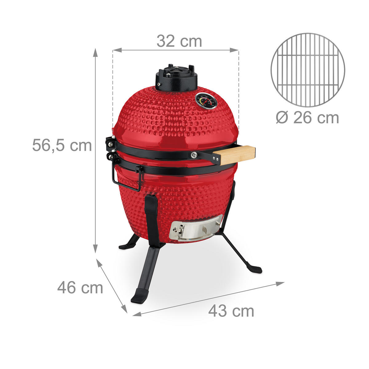 KAMADO-GRILL - Rot, Keramik/Metall (34/56.5cm) - Relaxdays
