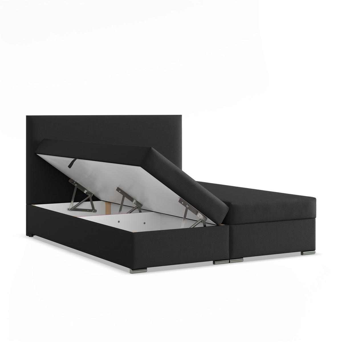 BOXBETT MIT KOPFTEIL 160x200 AGEN, Schwarz - Schwarz, Textil (160/200cm) - Mebligo