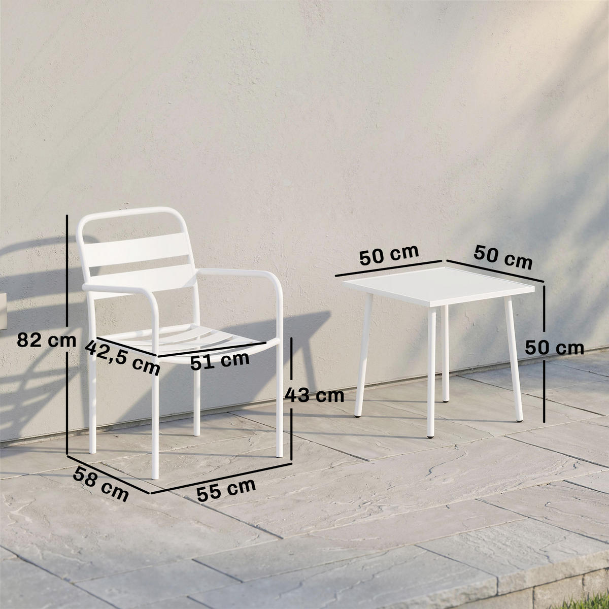 BISTRO-SET 3er Set Galvanisierter-Stahl Gehärtetes-Glas Weiß - Weiß, Metall - Outsunny